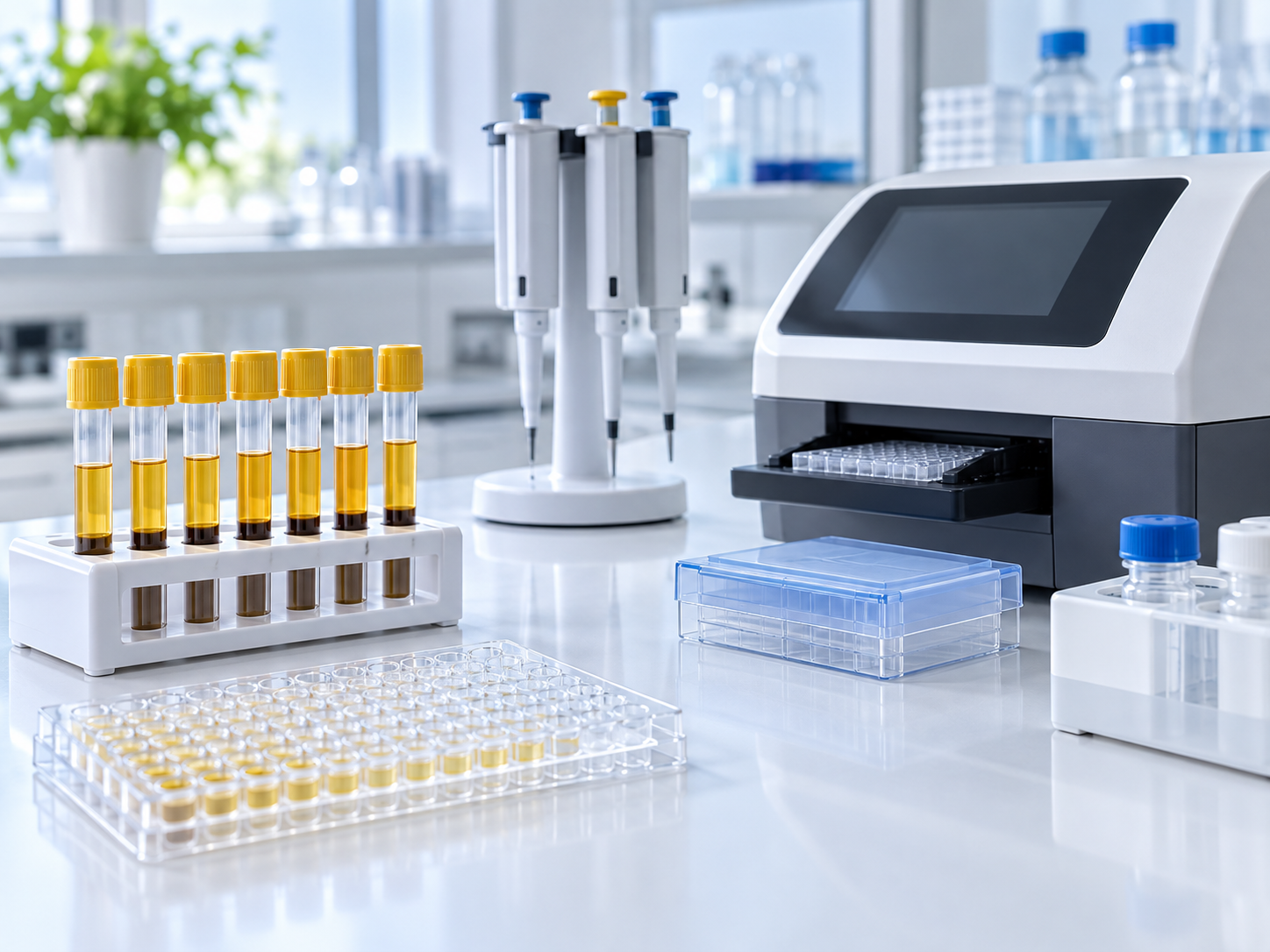 Capped serum tubes and serology laboratory equipment