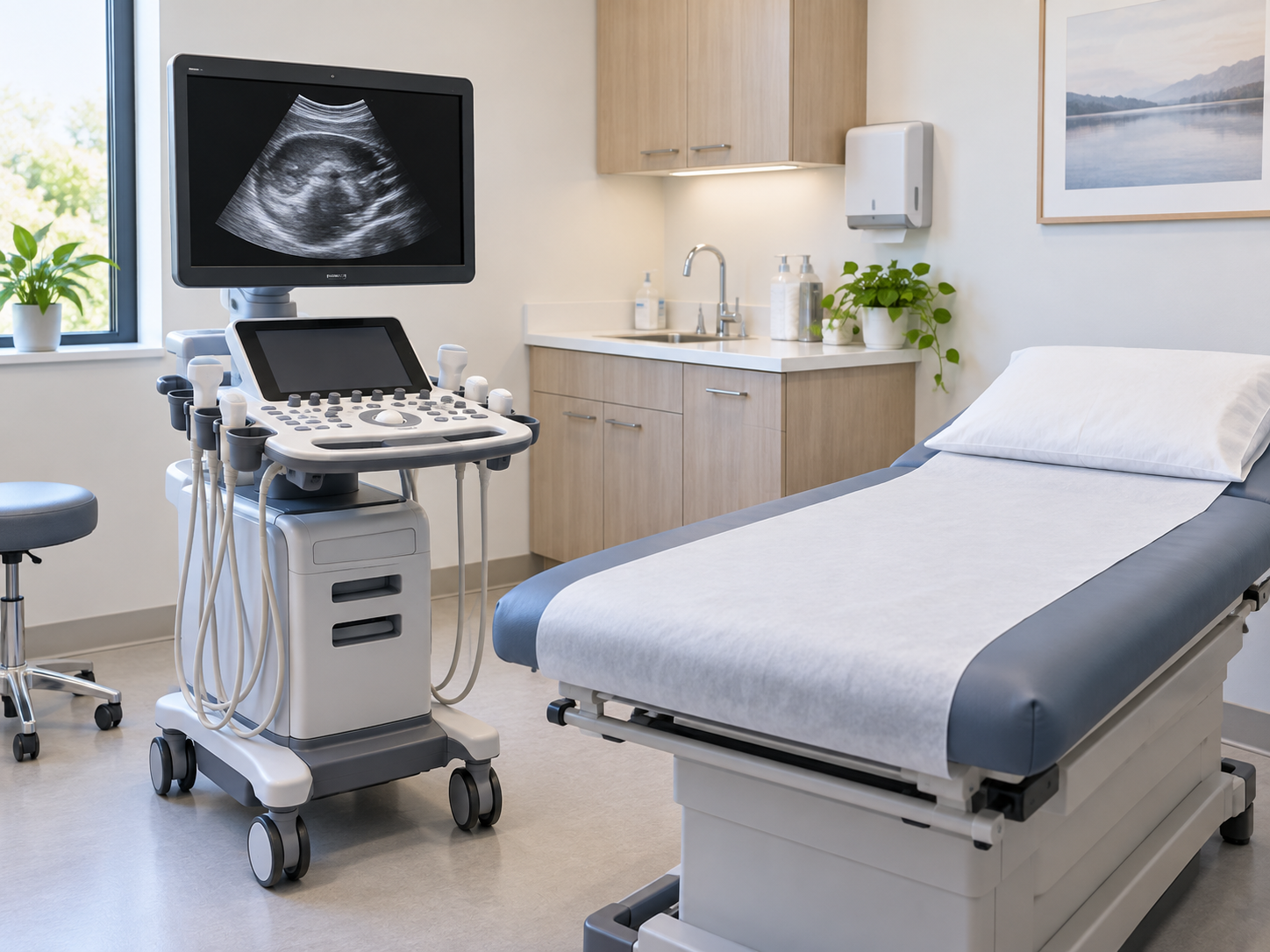 Ultrasound machine in a clean examination room